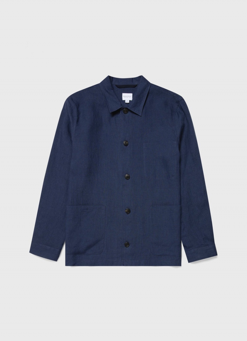 Navy Sunspel Linen Twin Pocket Jacket | 26317-PZIA | USA