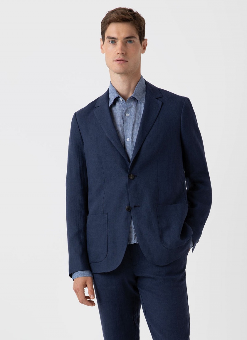 Navy Sunspel Linen Unstructured Blazer | 87964-WEHU | USA