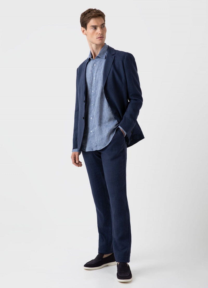 Navy Sunspel Linen Unstructured Blazer | 87964-WEHU | USA