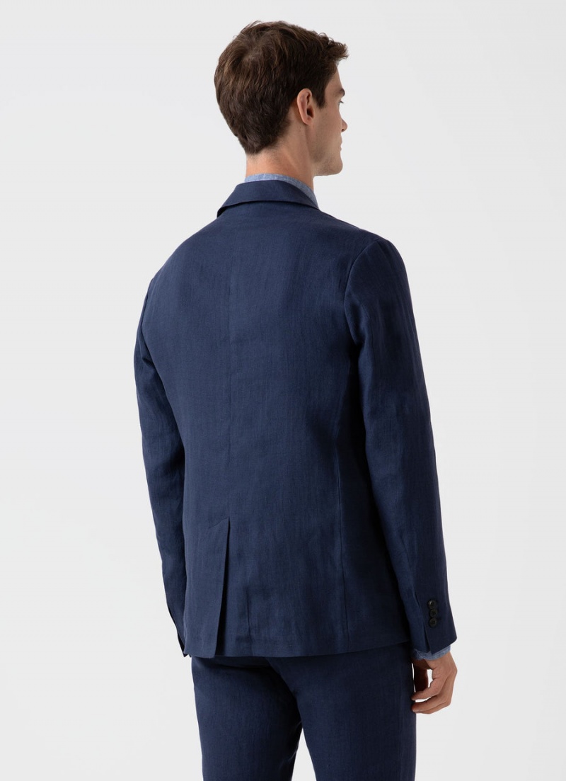 Navy Sunspel Linen Unstructured Blazer | 87964-WEHU | USA