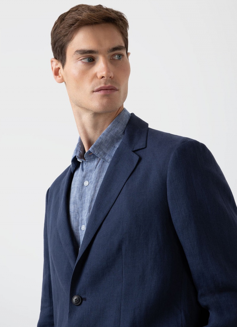 Navy Sunspel Linen Unstructured Blazer | 87964-WEHU | USA