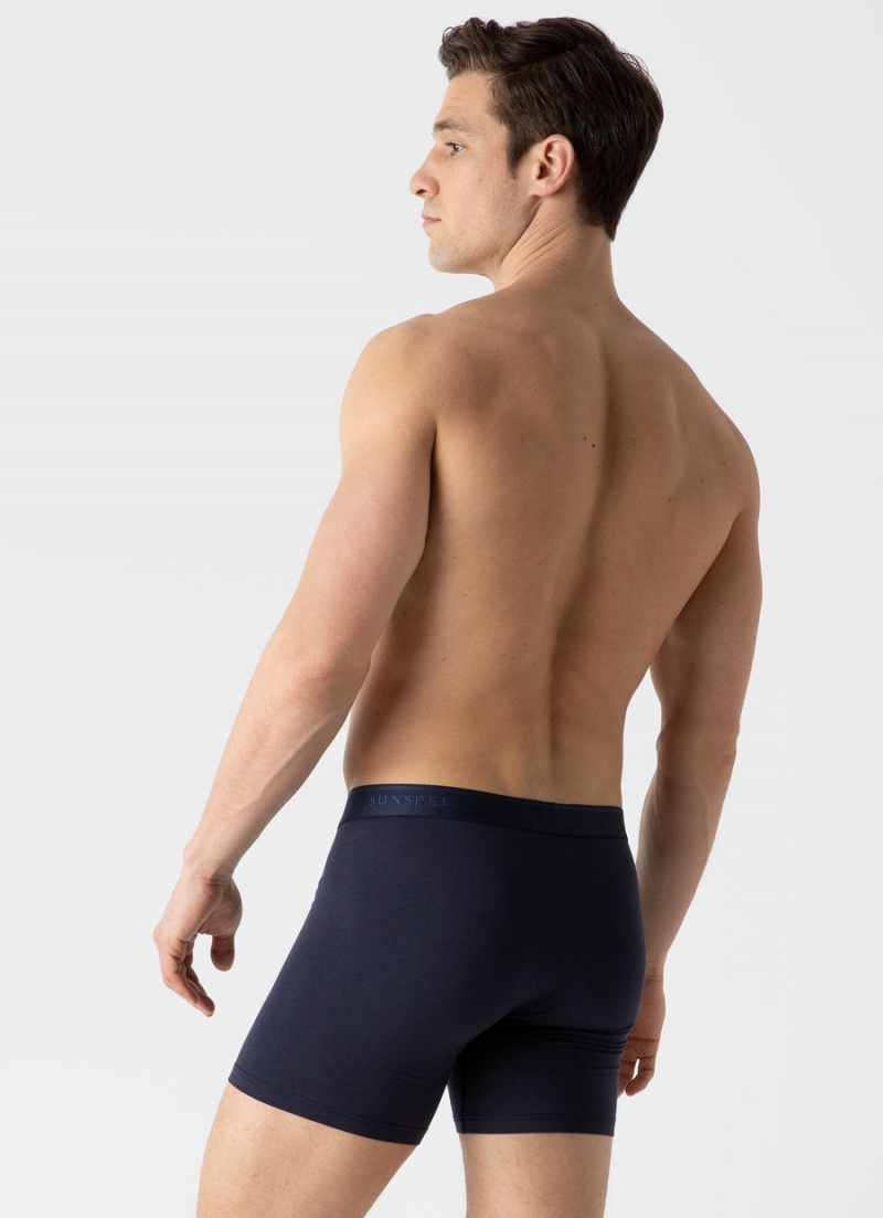 Navy Sunspel Long Cut Stretch Cotton Trunks | 74562-XBFP | USA