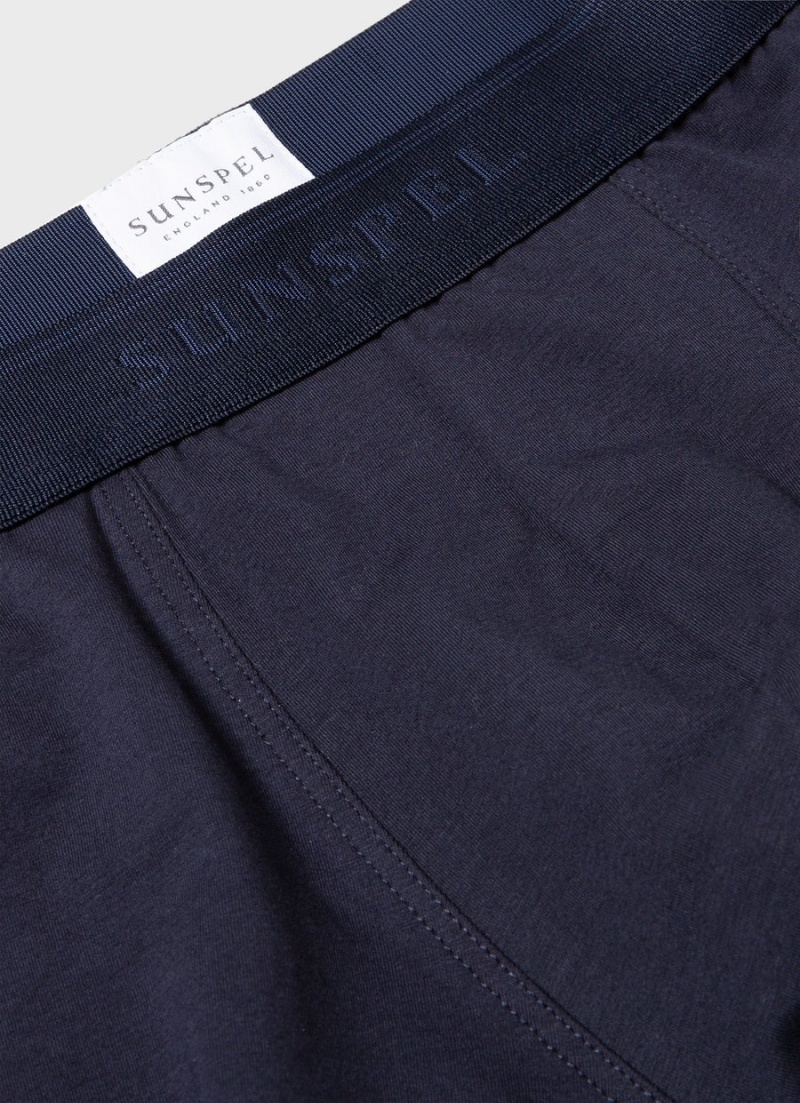 Navy Sunspel Long Cut Stretch Cotton Trunks | 74562-XBFP | USA