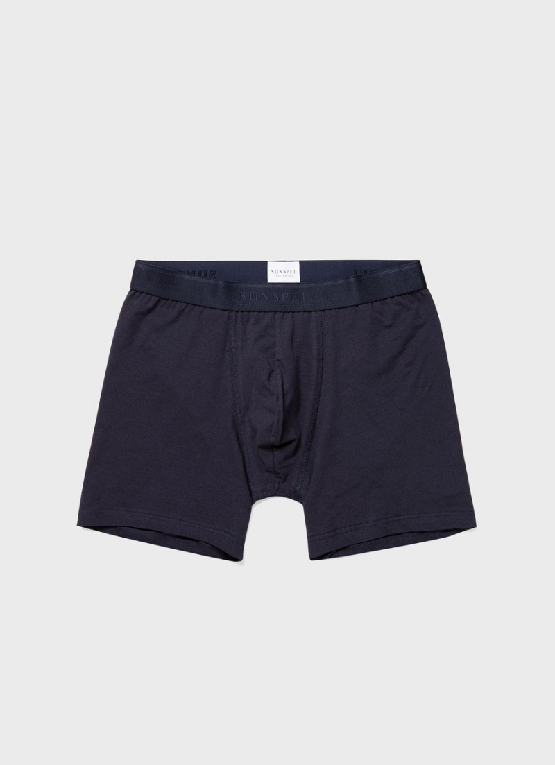 Navy Sunspel Long Cut Stretch Cotton Trunks | 74562-XBFP | USA