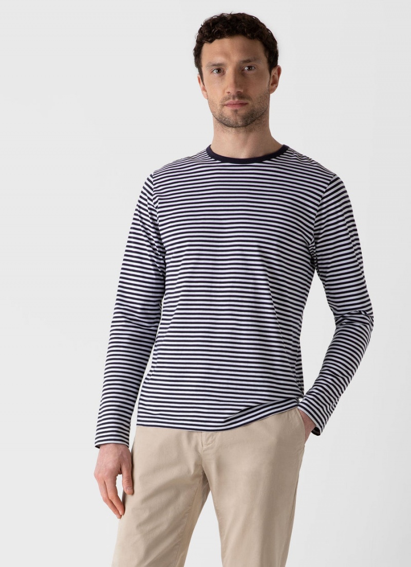 Navy Sunspel Long Sleeve Classic T-shirt | 71826-VLQH | USA