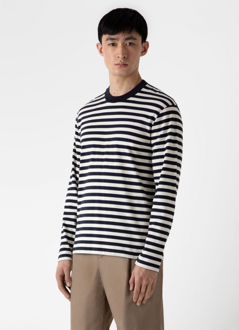 Navy Sunspel Long Sleeve Heavyweight T-shirt | 05297-GYUQ | USA