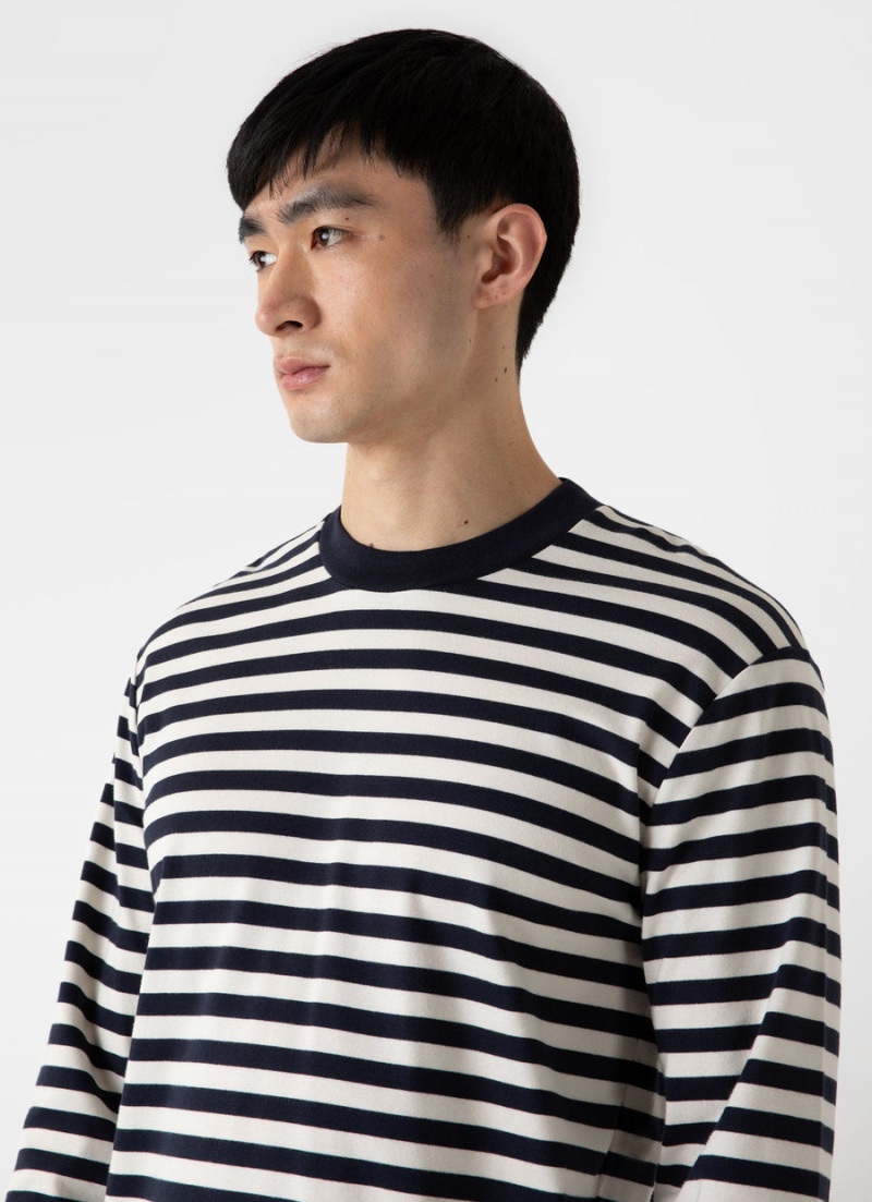 Navy Sunspel Long Sleeve Heavyweight T-shirt | 05297-GYUQ | USA