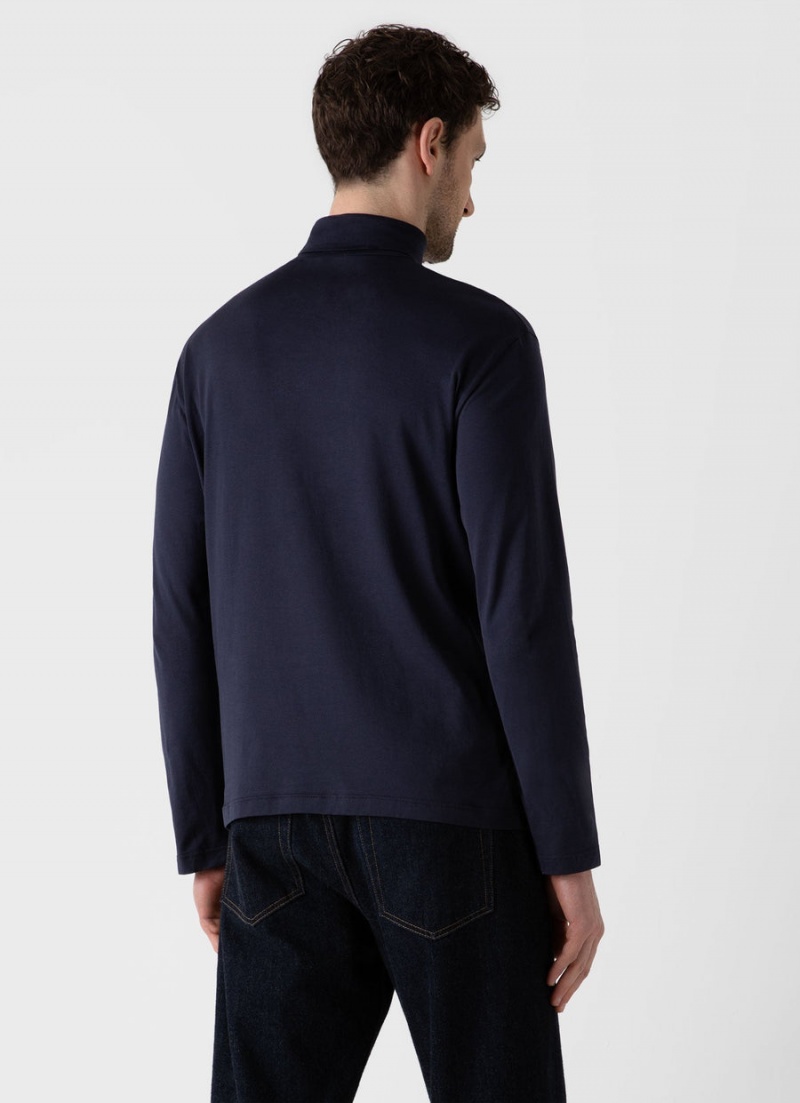 Navy Sunspel Long Sleeve Roll Neck T-shirt | 73495-AWJL | USA