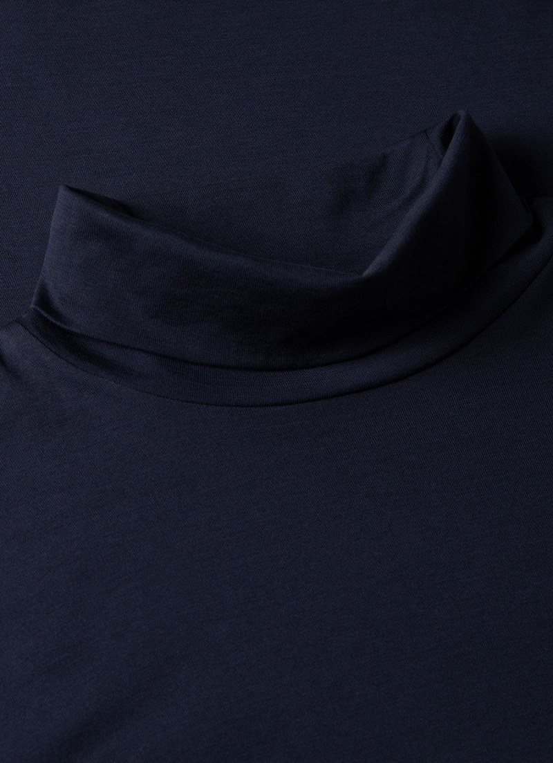 Navy Sunspel Long Sleeve Roll Neck T-shirt | 73495-AWJL | USA