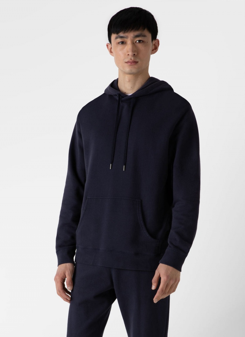 Navy Sunspel Loopback Hoody | 71082-UGDO | USA