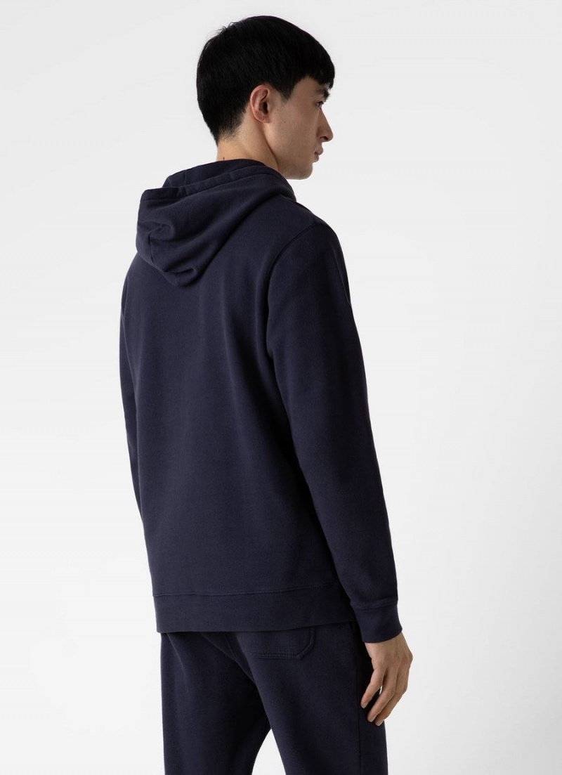 Navy Sunspel Loopback Hoody | 71082-UGDO | USA