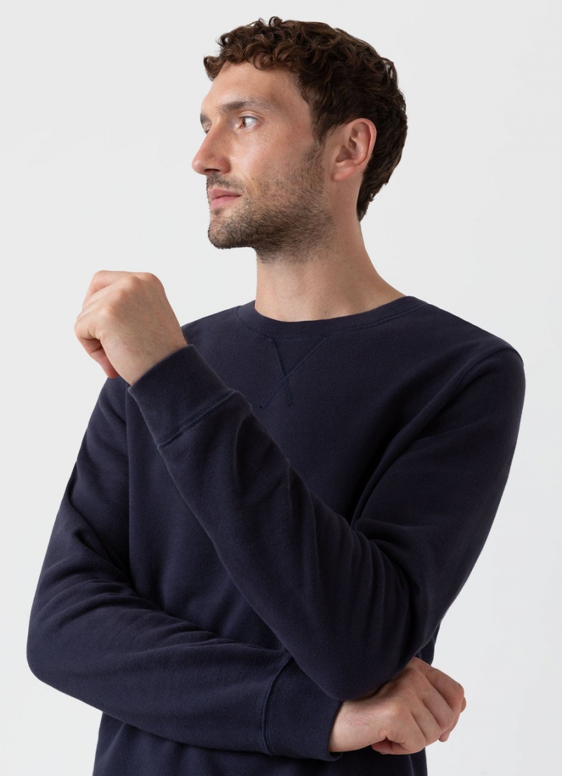 Navy Sunspel Loopback Sweatshirt | 76841-ECVG | USA