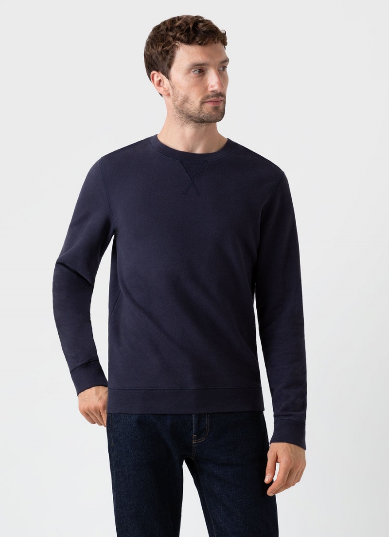 Navy Sunspel Loopback Sweatshirt | 76841-ECVG | USA