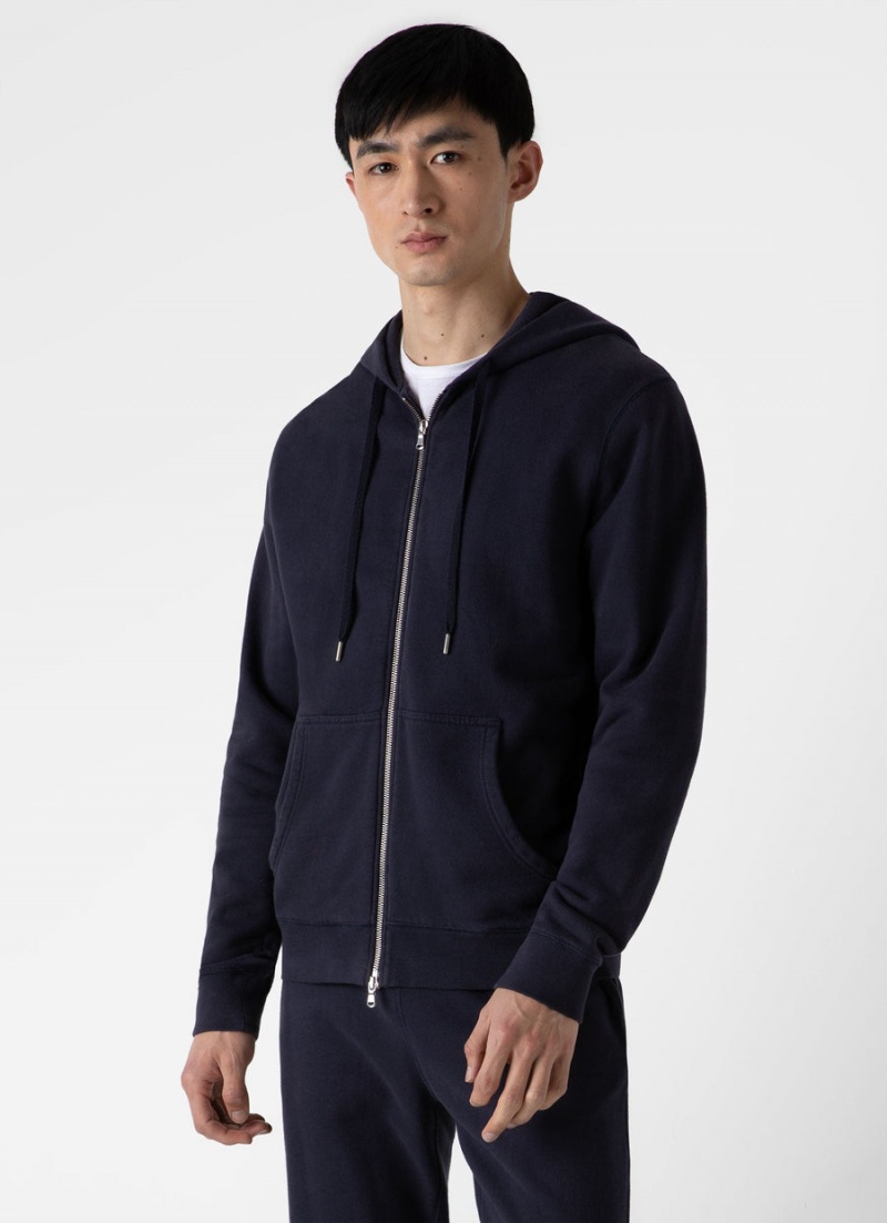 Navy Sunspel Loopback Zip Hoody | 14265-TYNP | USA