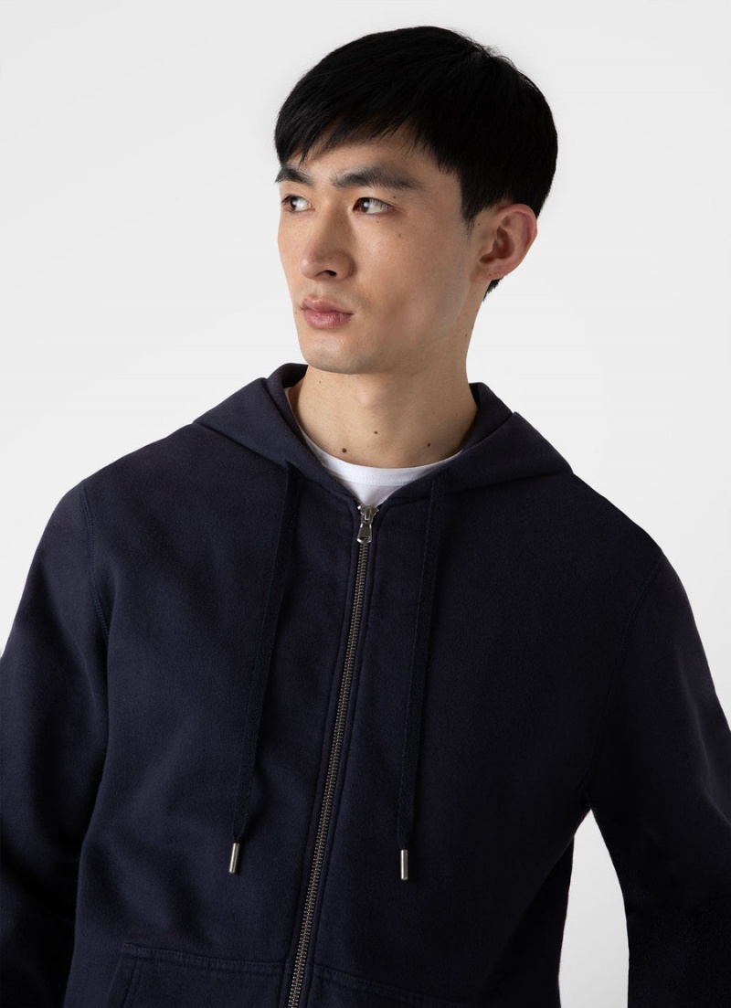 Navy Sunspel Loopback Zip Hoody | 14265-TYNP | USA