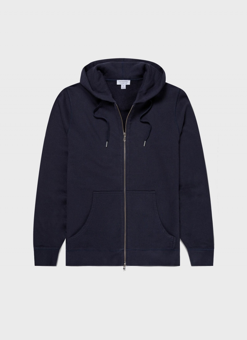 Navy Sunspel Loopback Zip Hoody | 14265-TYNP | USA