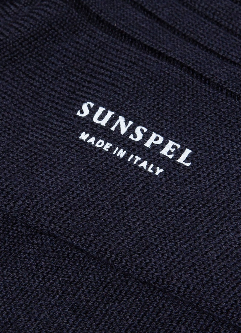 Navy Sunspel Merino Wool Ribbed Socks | 42063-WZKH | USA