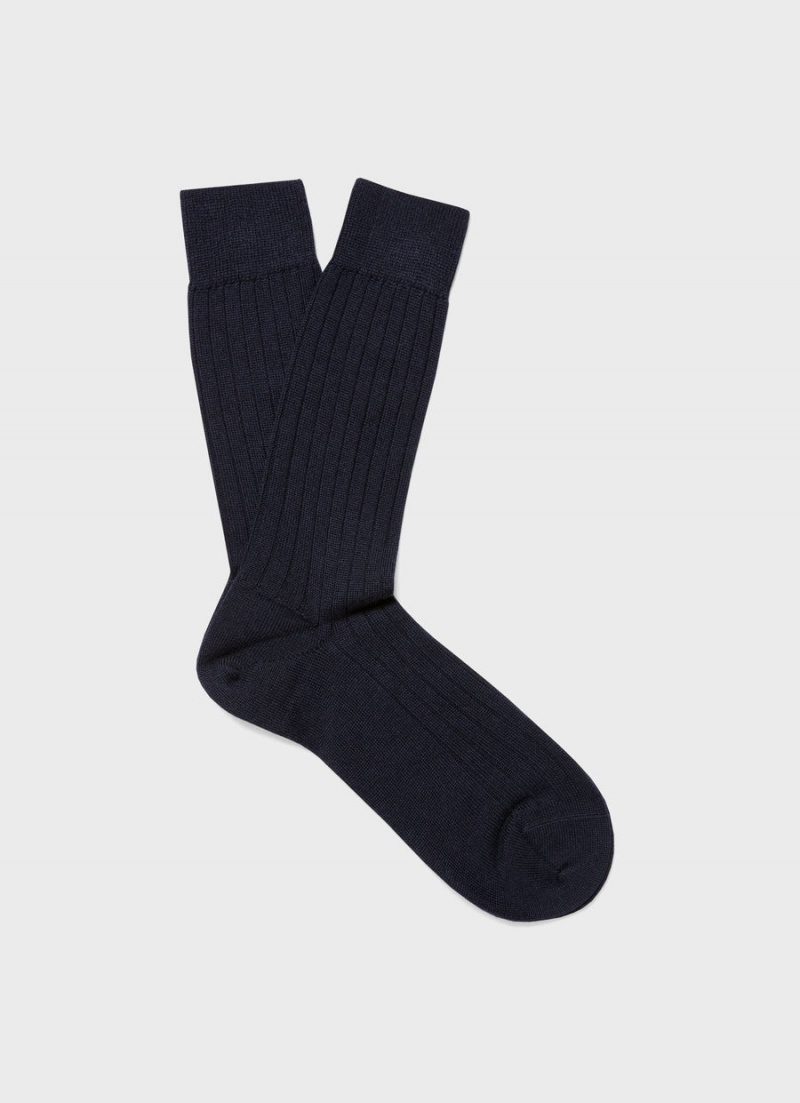 Navy Sunspel Merino Wool Ribbed Socks | 42063-WZKH | USA