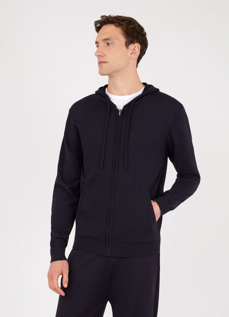 Navy Sunspel Merino Zip Hoody | 83796-KOXV | USA