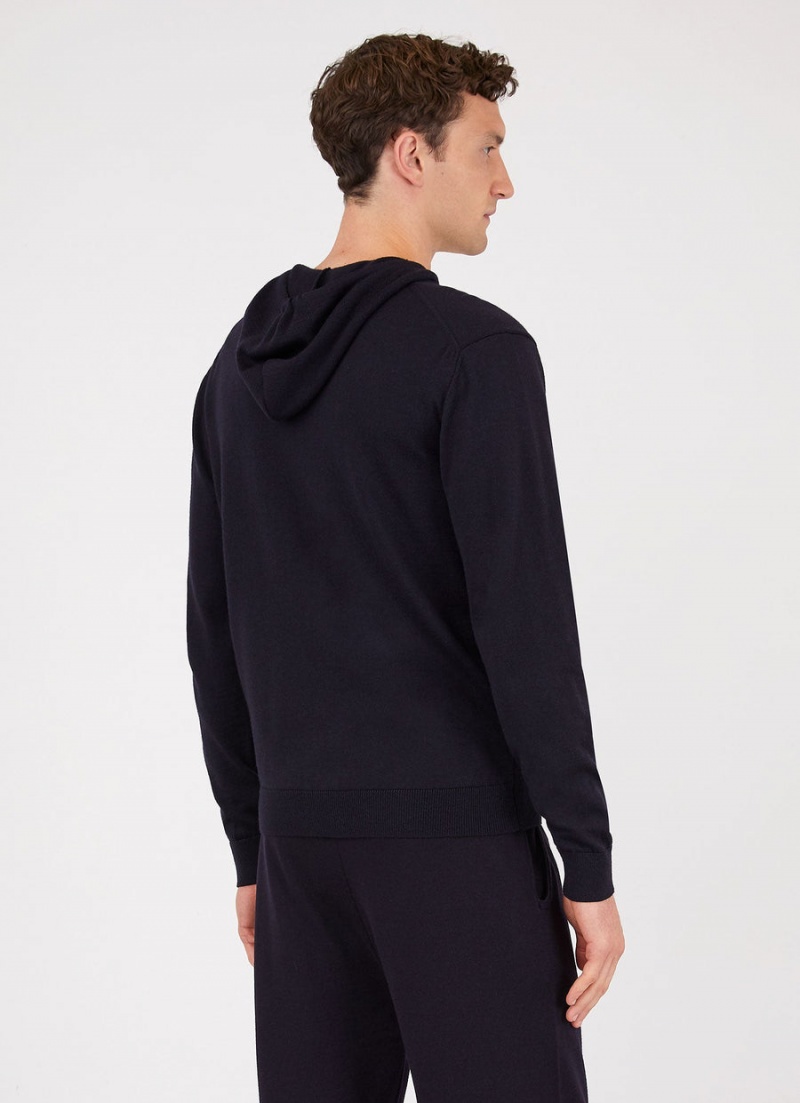 Navy Sunspel Merino Zip Hoody | 83796-KOXV | USA