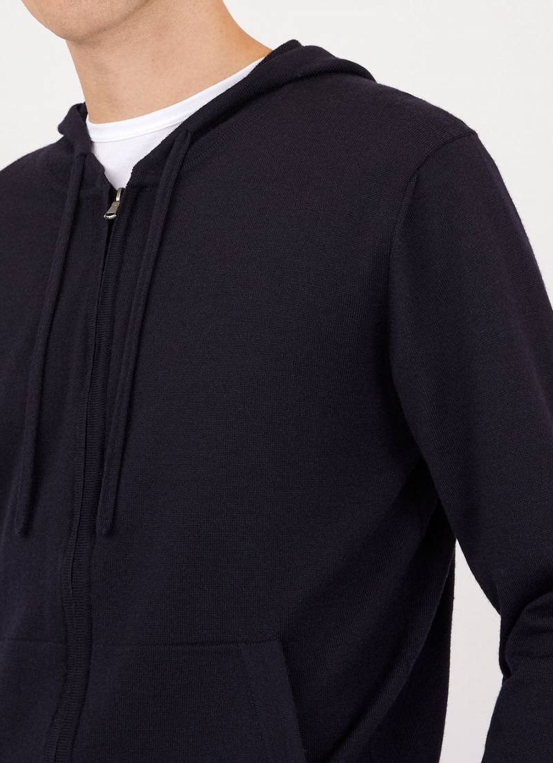 Navy Sunspel Merino Zip Hoody | 83796-KOXV | USA