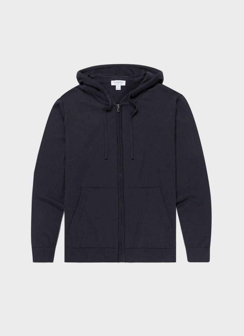 Navy Sunspel Merino Zip Hoody | 83796-KOXV | USA