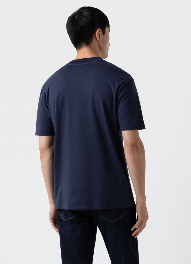 Navy Sunspel Mock Neck Heavyweight T-shirt | 62057-IQSD | USA