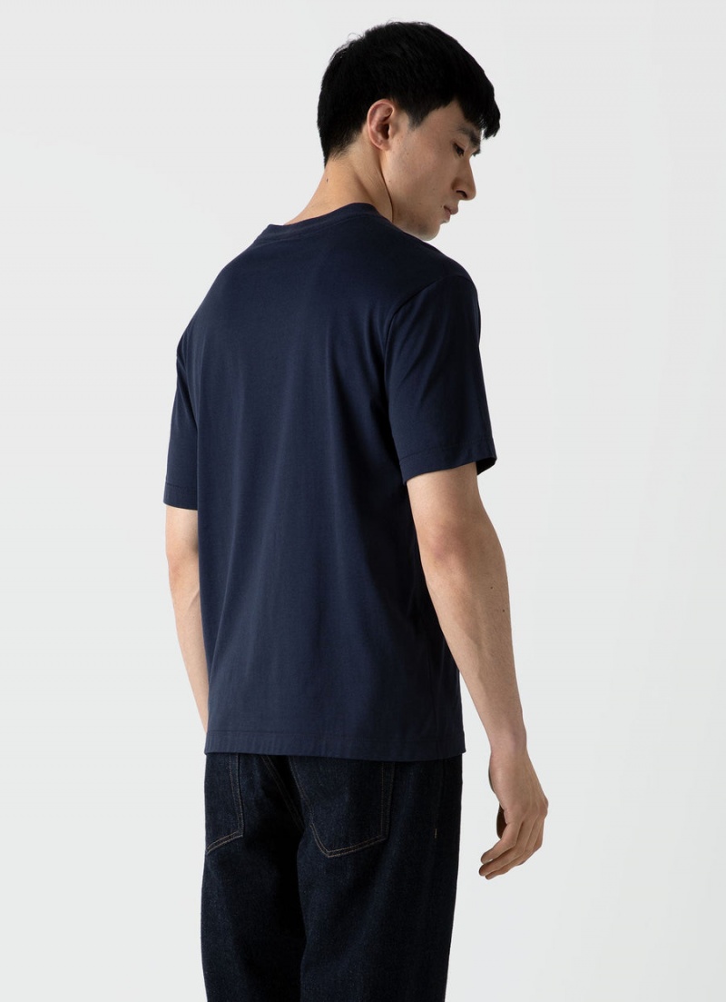 Navy Sunspel Mock Neck T-shirt | 93265-QWIY | USA