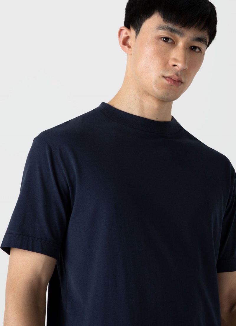 Navy Sunspel Mock Neck T-shirt | 93265-QWIY | USA