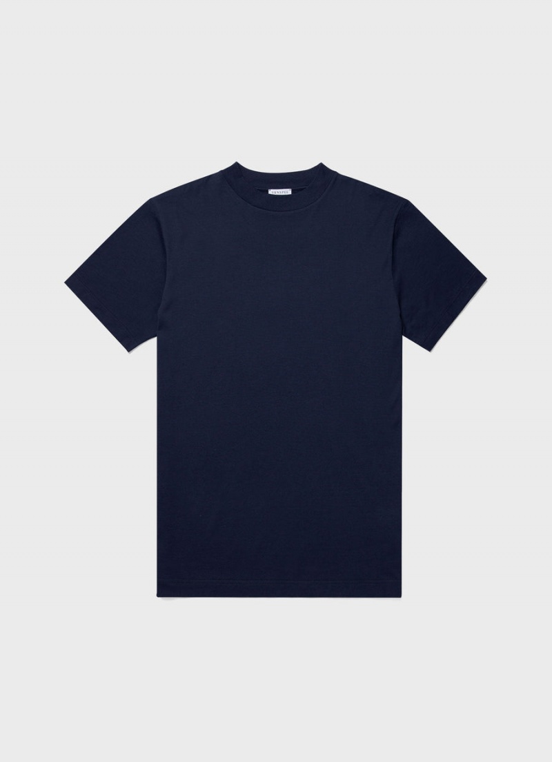 Navy Sunspel Mock Neck T-shirt | 93265-QWIY | USA