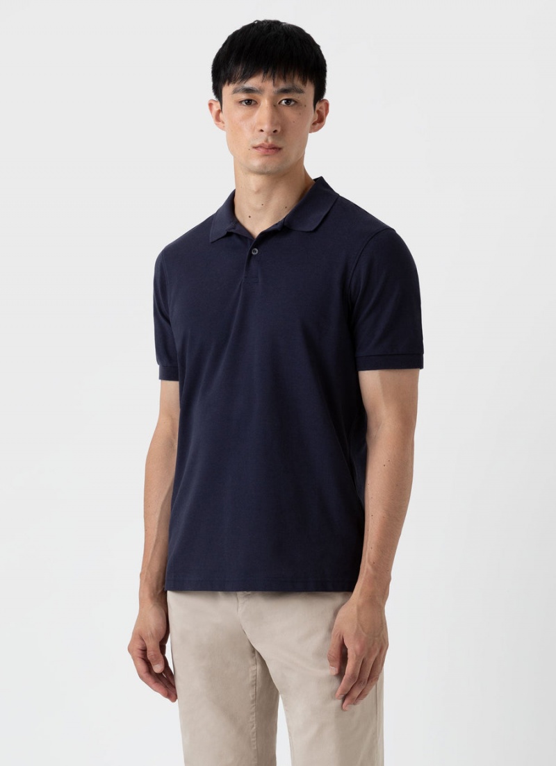 Navy Sunspel Piqué Polo Shirt | 03412-RTXB | USA