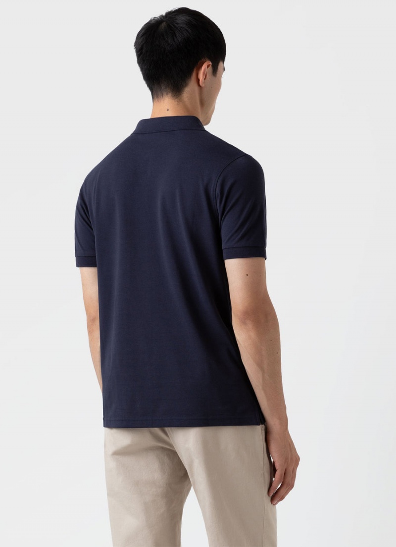 Navy Sunspel Piqué Polo Shirt | 03412-RTXB | USA