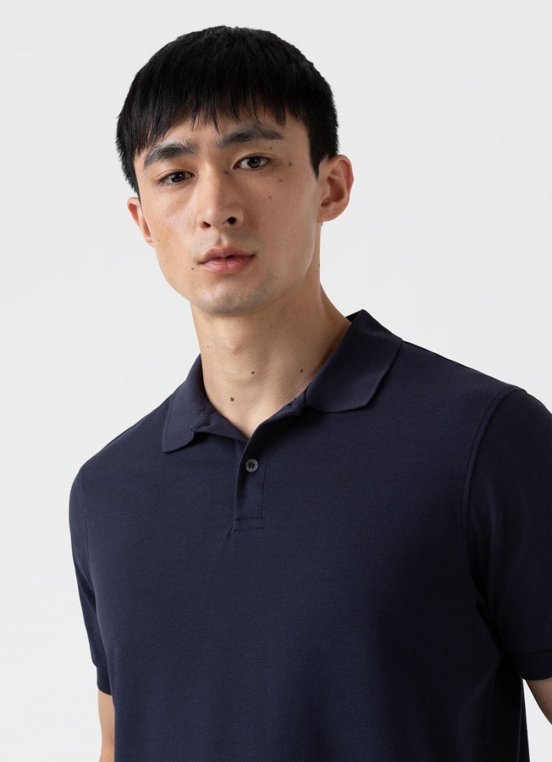 Navy Sunspel Piqué Polo Shirt | 03412-RTXB | USA