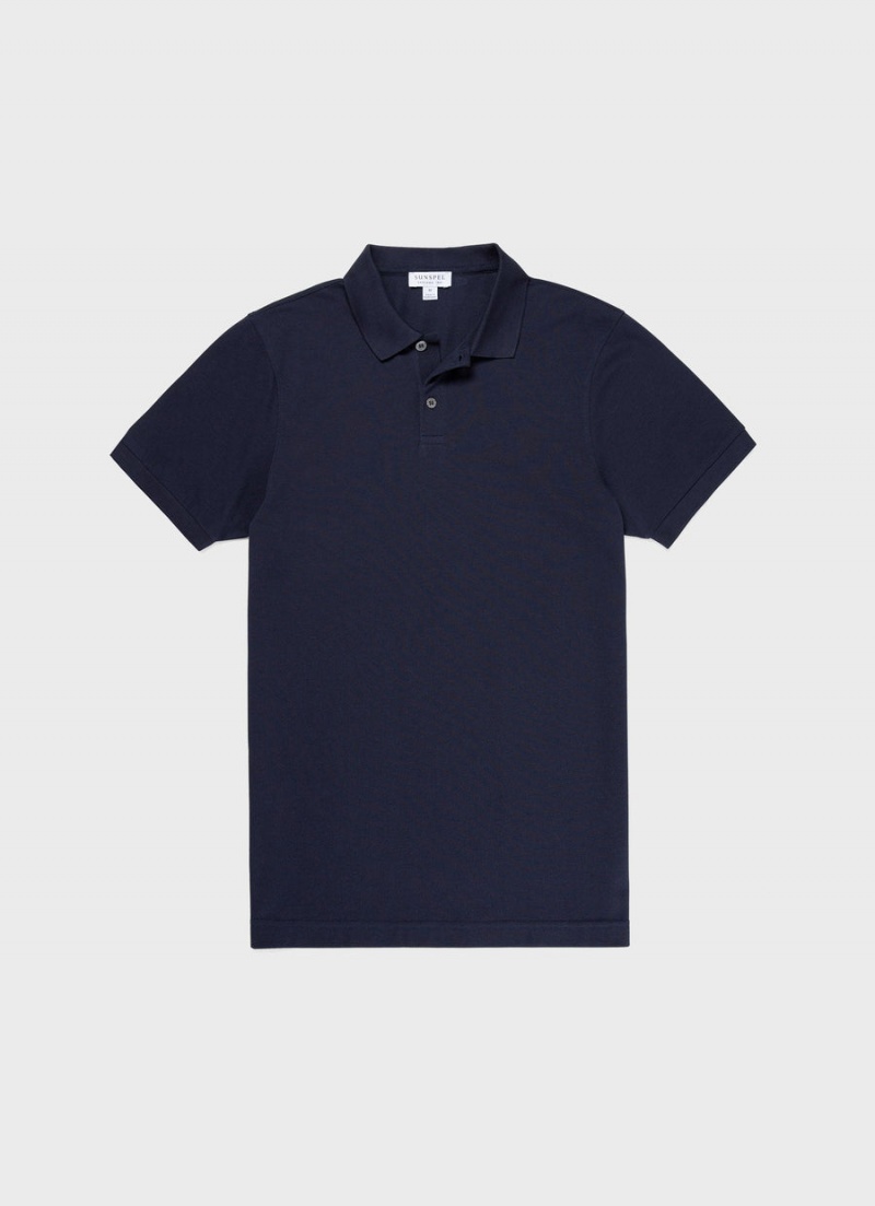 Navy Sunspel Piqué Polo Shirt | 03412-RTXB | USA