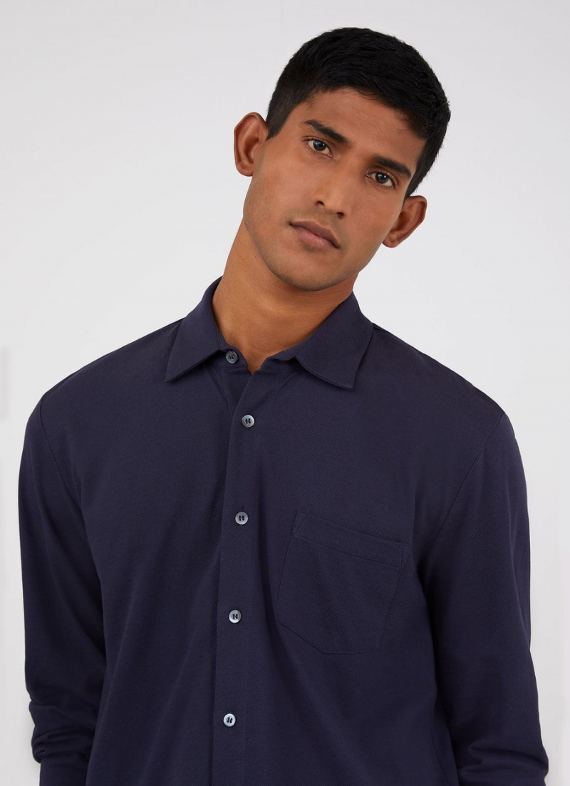 Navy Sunspel Piqué Shirt | 74836-YOVH | USA