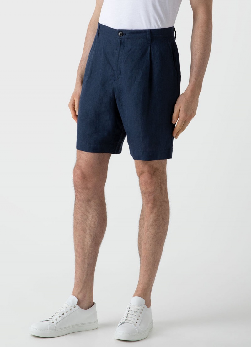 Navy Sunspel Pleated Linen Short | 59430-SPHL | USA