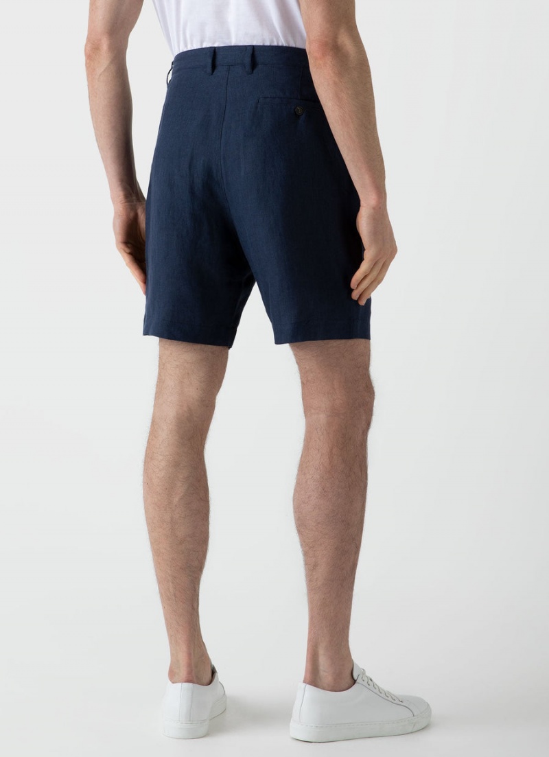 Navy Sunspel Pleated Linen Short | 59430-SPHL | USA