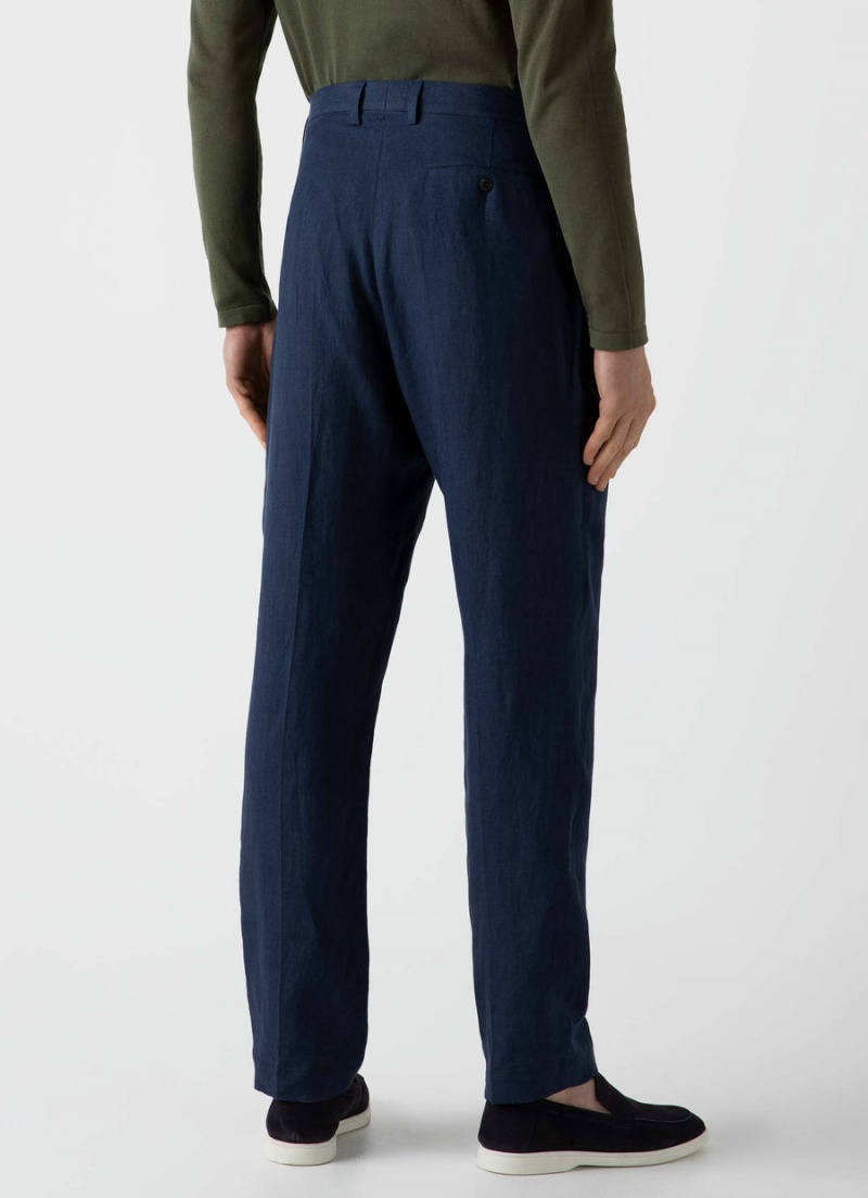 Navy Sunspel Pleated Linen Trouser | 06174-WAXH | USA