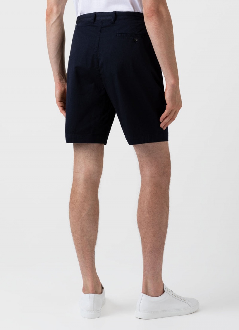 Navy Sunspel Pleated Twill Shorts | 43510-ZHBD | USA