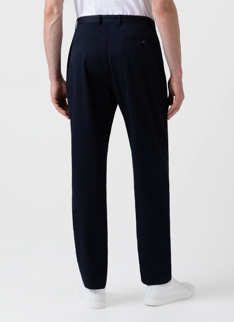 Navy Sunspel Pleated Twill Trouser | 93620-EKIZ | USA