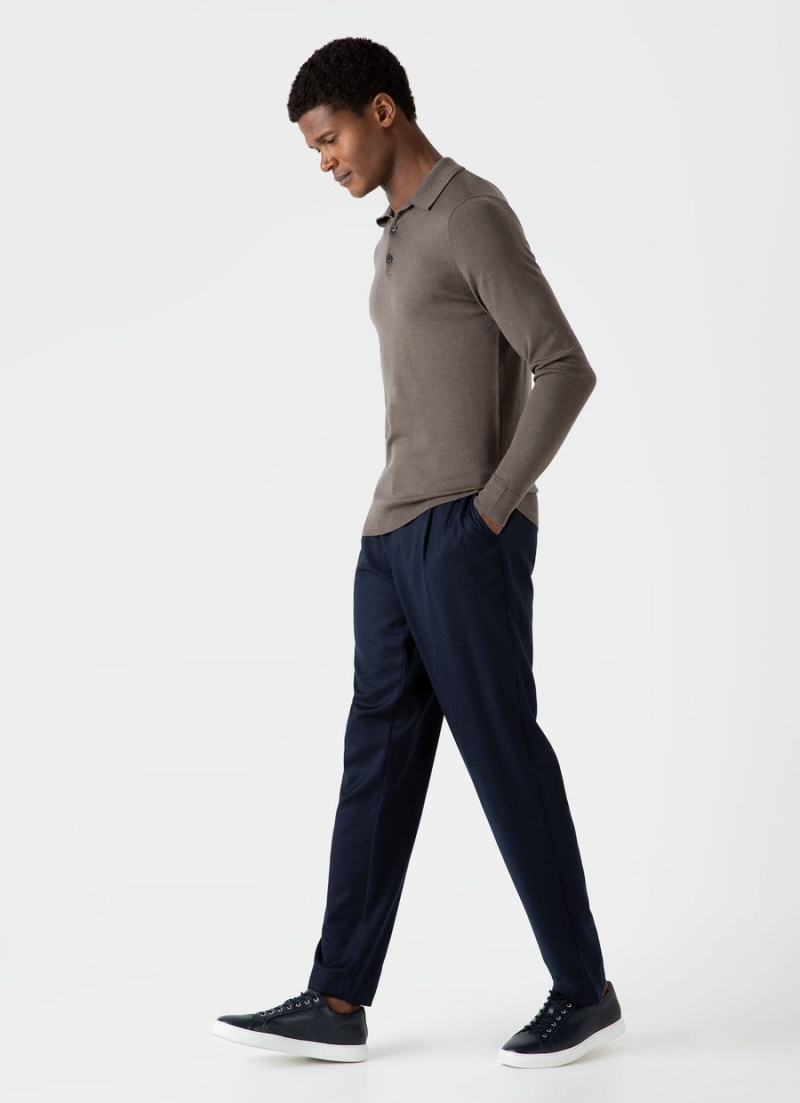 Navy Sunspel Pleated Wool Flannel Trouser | 27591-BVZF | USA