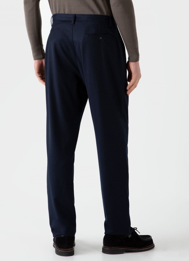 Navy Sunspel Pleated Wool Flannel Trouser | 27591-BVZF | USA