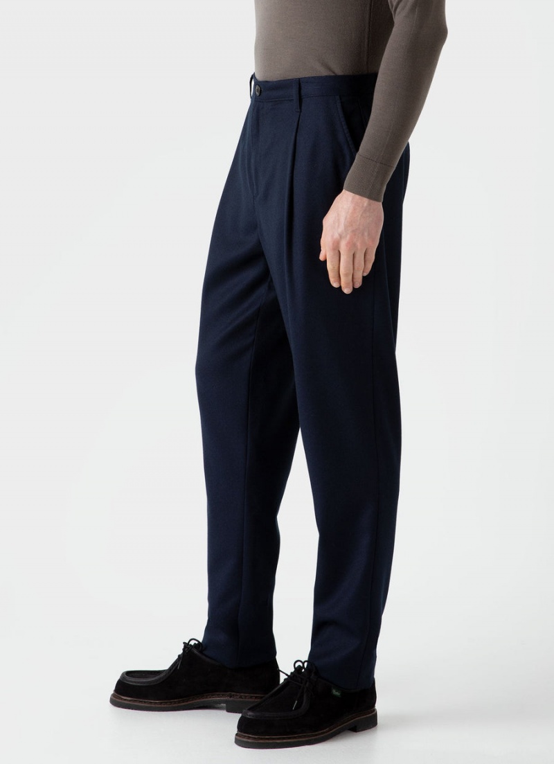 Navy Sunspel Pleated Wool Flannel Trouser | 27591-BVZF | USA