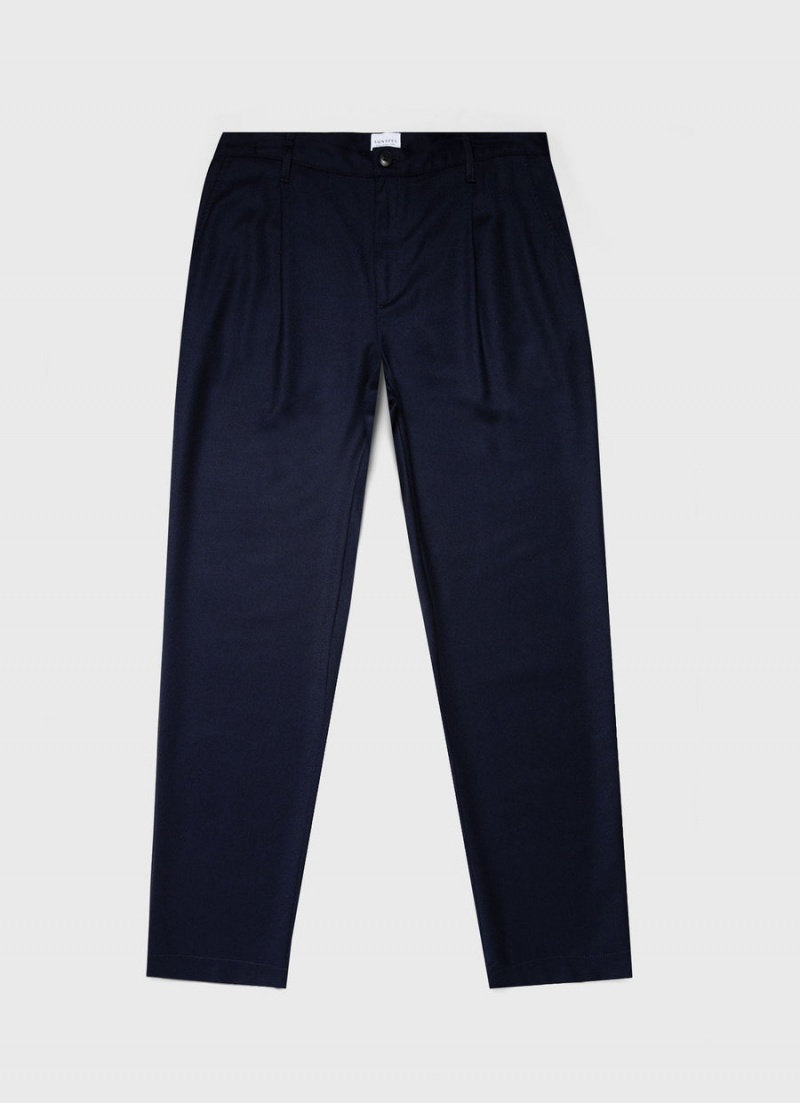 Navy Sunspel Pleated Wool Flannel Trouser | 27591-BVZF | USA