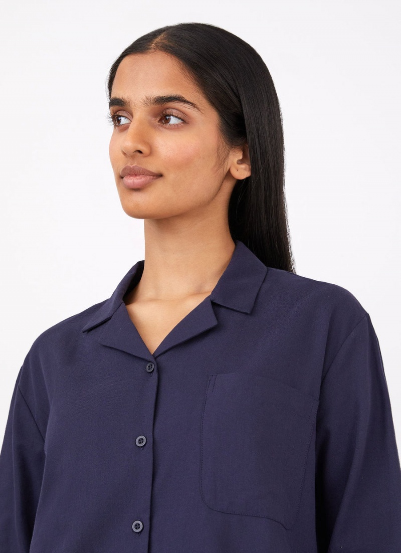 Navy Sunspel Pyjama Shirt | 21546-FWYX | USA