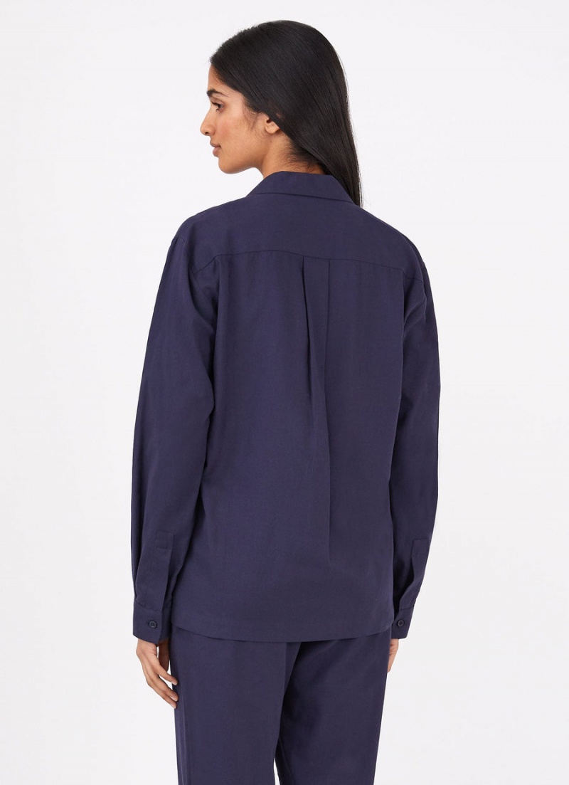 Navy Sunspel Pyjama Shirt | 21546-FWYX | USA