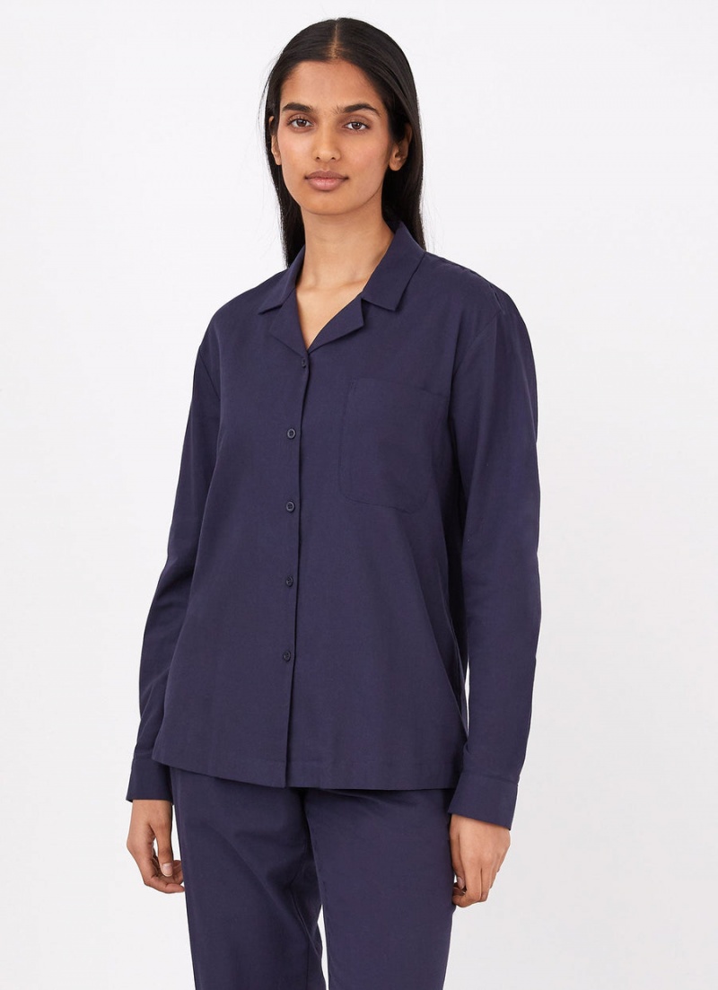 Navy Sunspel Pyjama Shirt | 21546-FWYX | USA