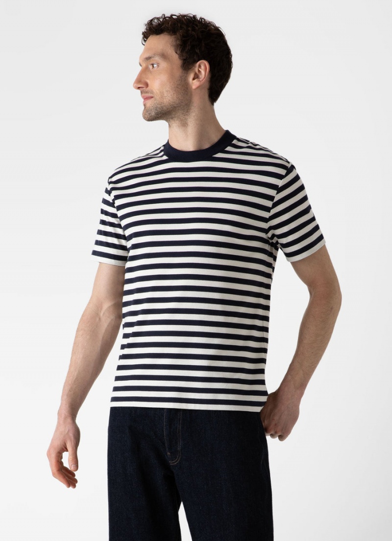 Navy Sunspel Relaxed Fit Heavyweight T-shirt | 84015-TYOJ | USA