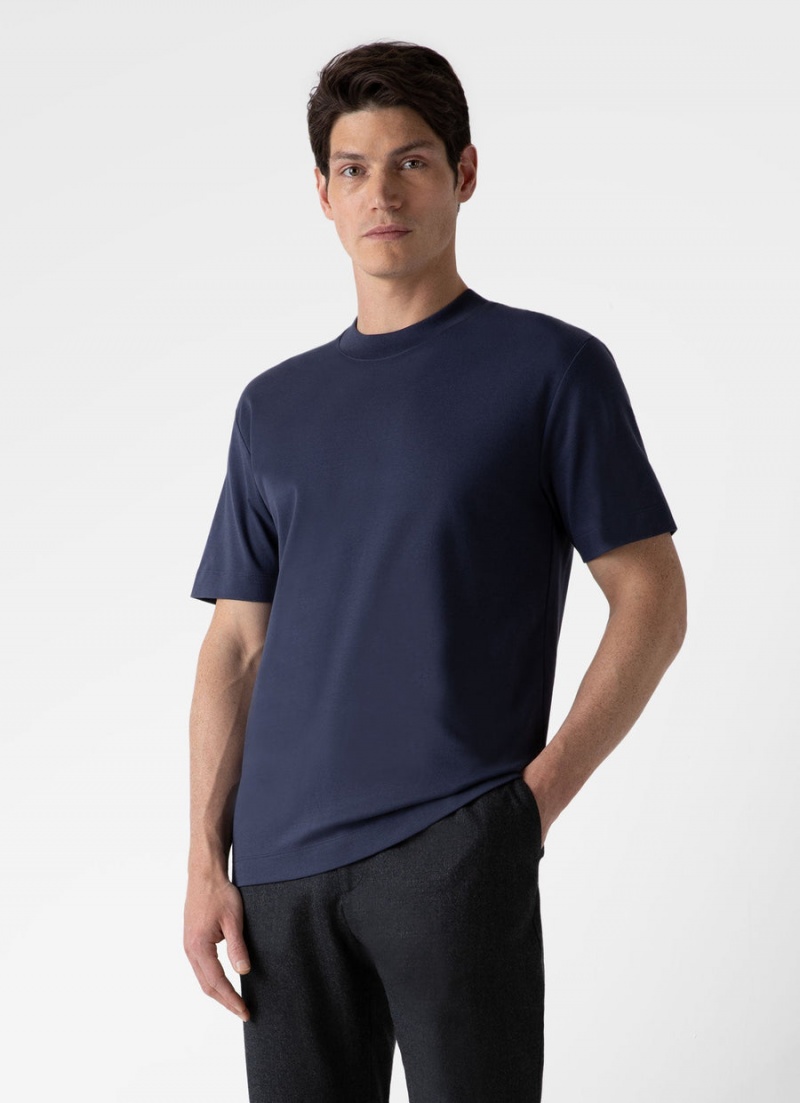 Navy Sunspel Relaxed Fit Heavyweight T-shirt | 57164-GHCU | USA