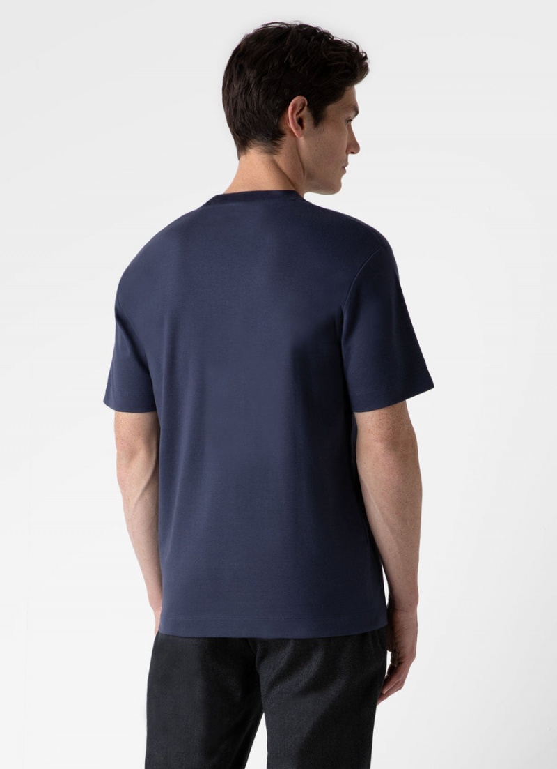 Navy Sunspel Relaxed Fit Heavyweight T-shirt | 57164-GHCU | USA